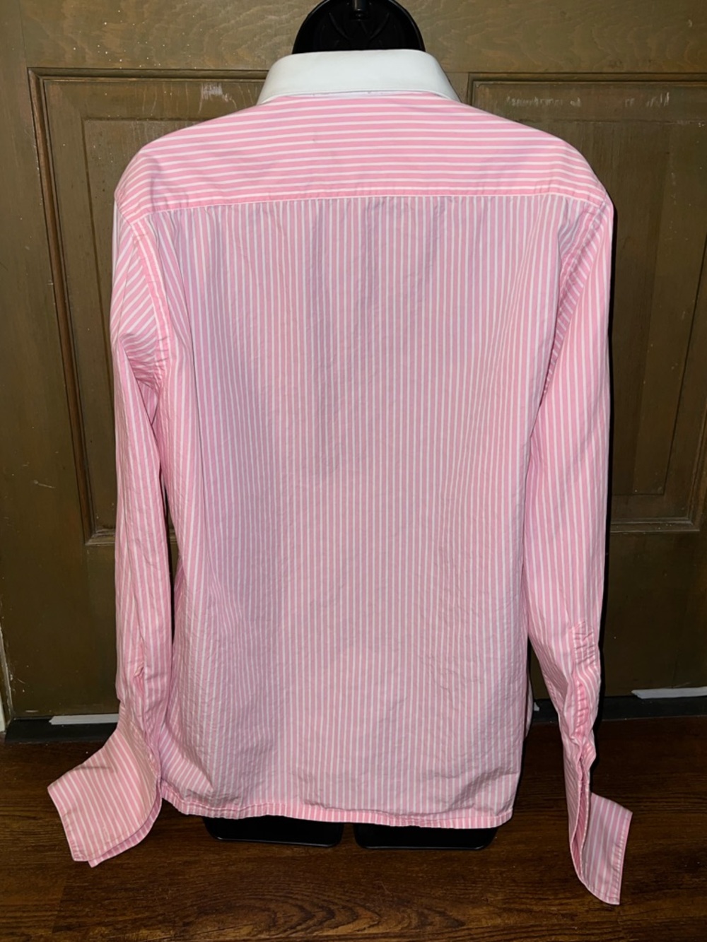 Pink White Preppy Chic Pinstripe Academia Casual Button Up Collar Shirt Size M - Picture 7 of 14